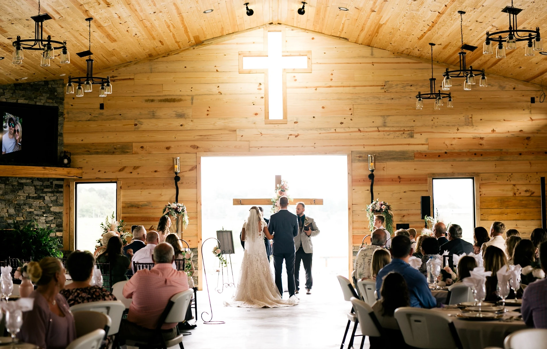 Wedding ceremony inside the barn