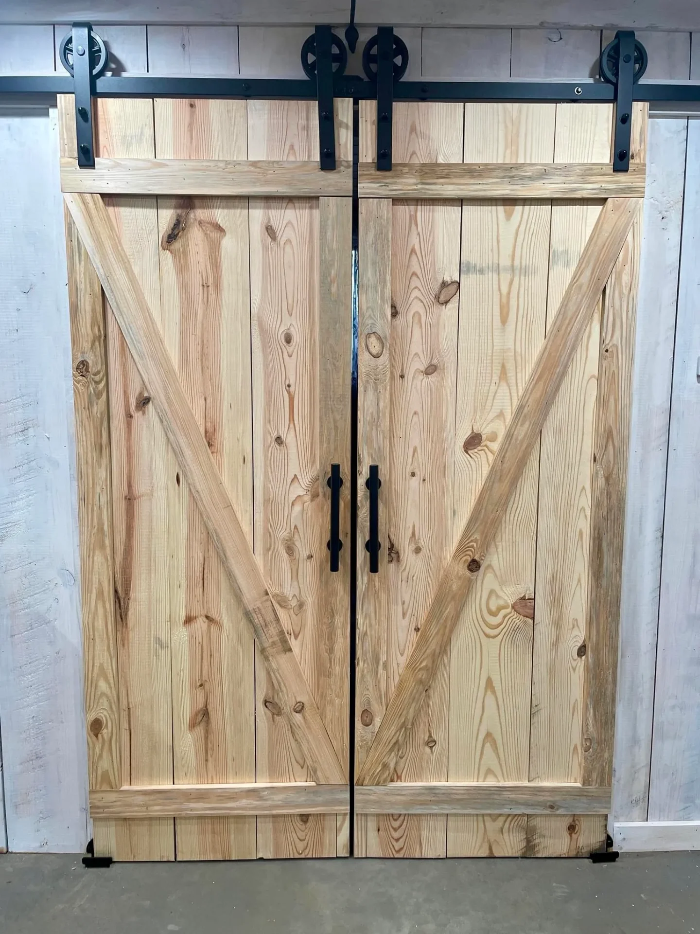 Rustic double barn doors for storage with sliding hardware