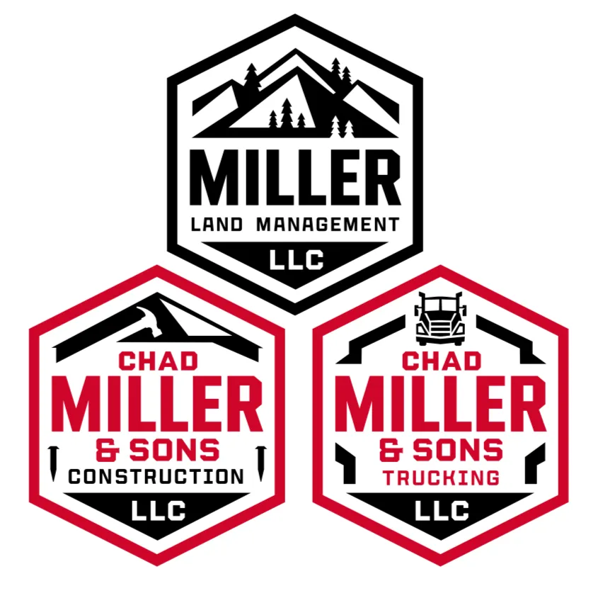 Miller family company logos - Miller Land Management LLC, Chad Miller & Sons Construction LLC, and Chad Miller & Sons Trucking LLC